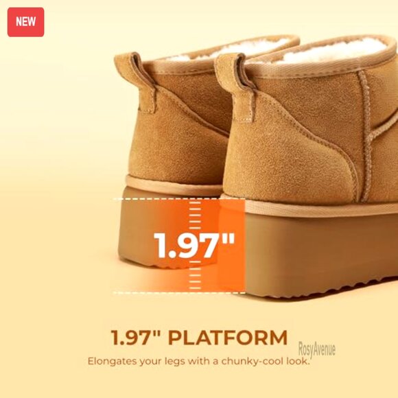 Platform Ankle Boots Suede Leather Memory Foam Winter Snow Boots - Picture 6 of 7